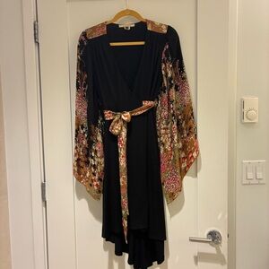 Single Dress wrap dress with silk contrast flowy sleeves